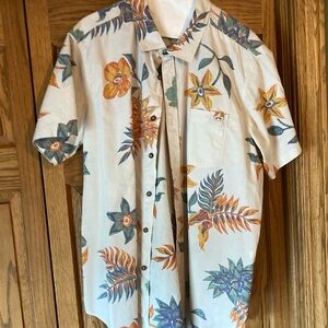 Men’s billabong casual shirt.  Large. Tan back with blue and orange accents